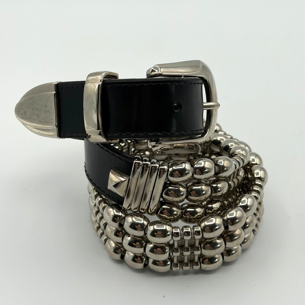 Vintage Donna Katz Belt Womens Silver Concho Western Black Leather 27" Designer